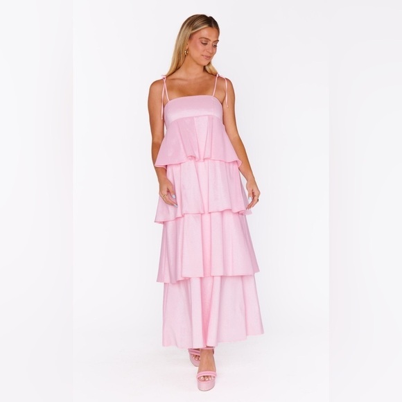 SHOW ME YOUR MUMU Meet Cute Dress In Light Pink Taffeta - Picture 7 of 7